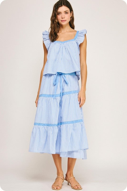 Baby Blue Contrast Detail Stripe Top
