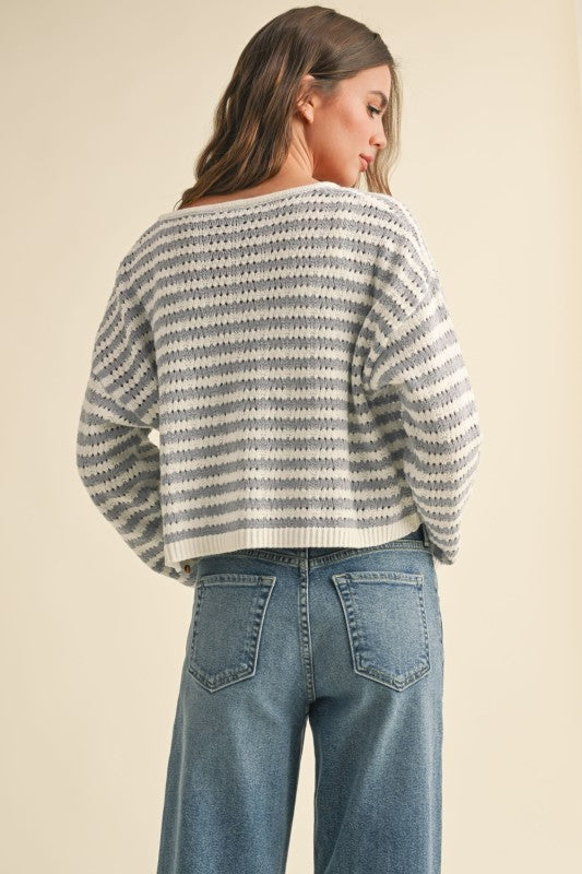 Blue and White Crochet Knitted Cardigan Top