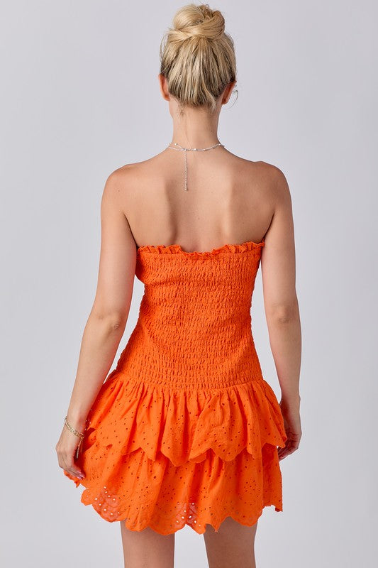 Strapless Smocked Ruffle Mini Dress