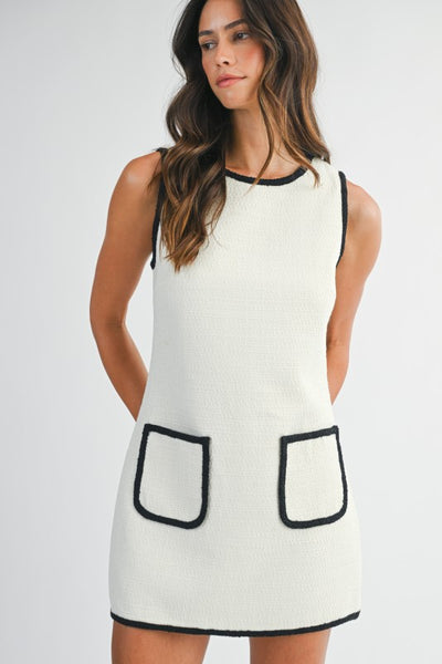Textured Sleeveless Front Pocket Mini Dress