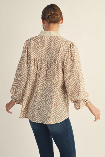 Taupe Boho Leaf Print Top
