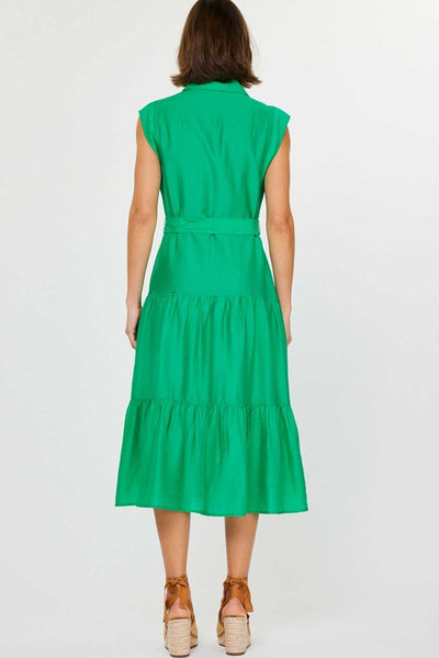 Green Button Down Tiered Midi Dress