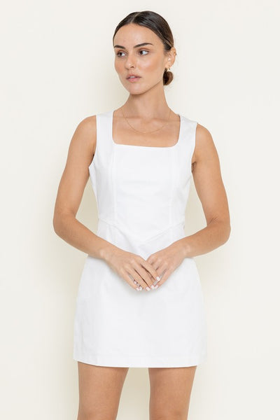 Crew Neck Sleeveless Mini Dress- White