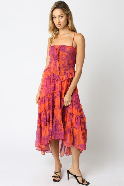 Jane Ruffled Dress- Orange/Purple