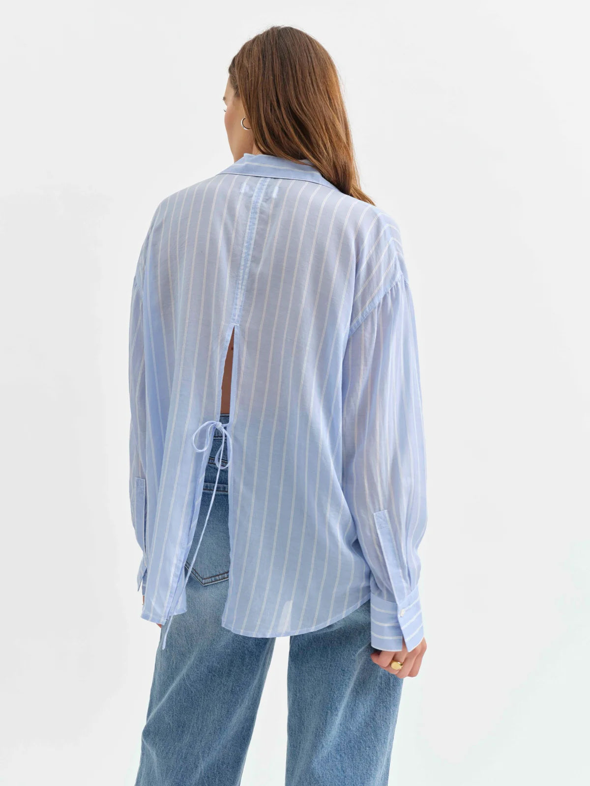 Lotus Back Tie Long Sleeve Shirt- Castle Stripe