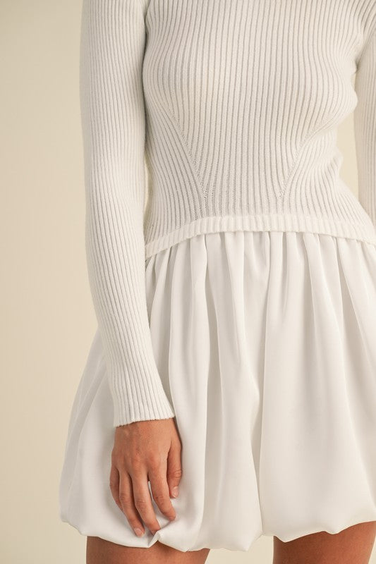 Ribbed Sweater Bubble Skirt Mini Dress