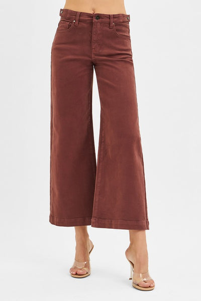 Wide Leg Adjustable Waist Denim- Choco Brown