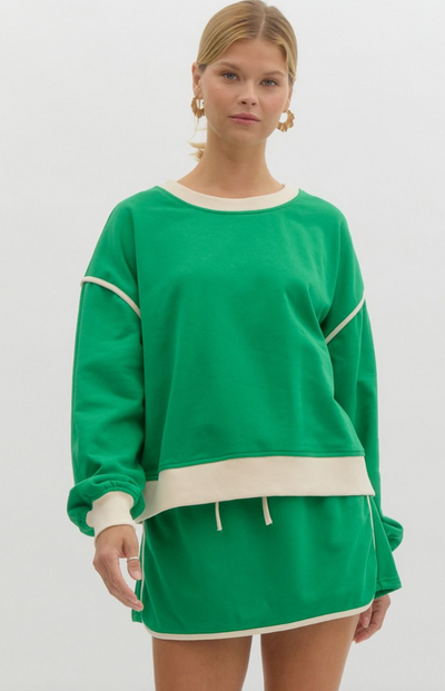 Contrasting Trim Sweatshirt and Skirt Set