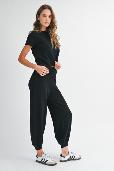 Sweater Knit Jogger Set- Black