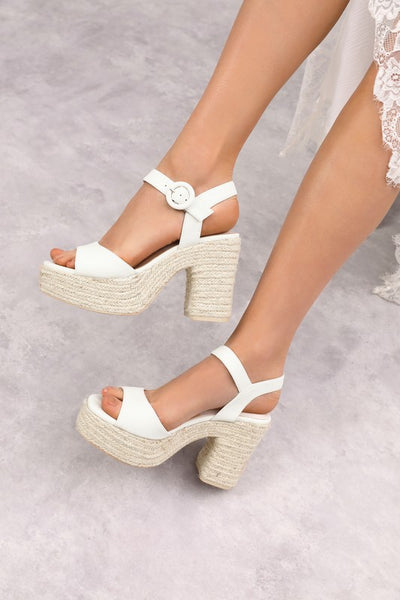 Jana Ankle Strap Espadrille Heels- White