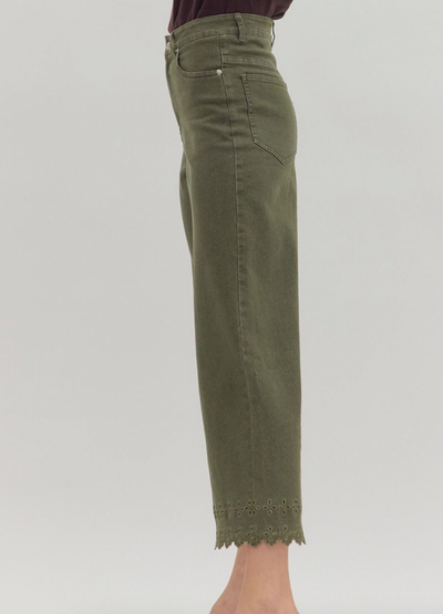 Olive Eyelet Hem Pant