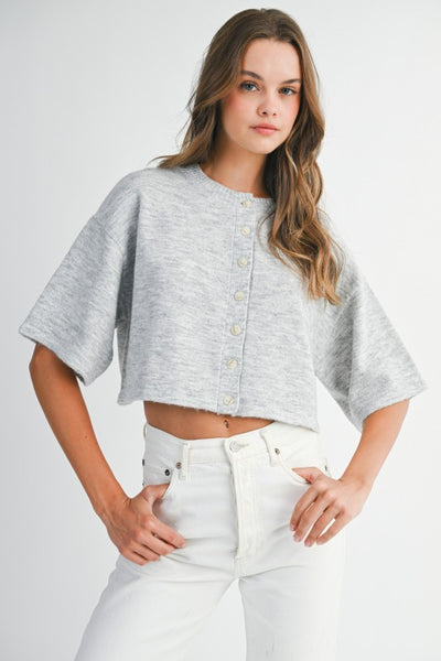 Casual Knit Cardigan Top- Grey
