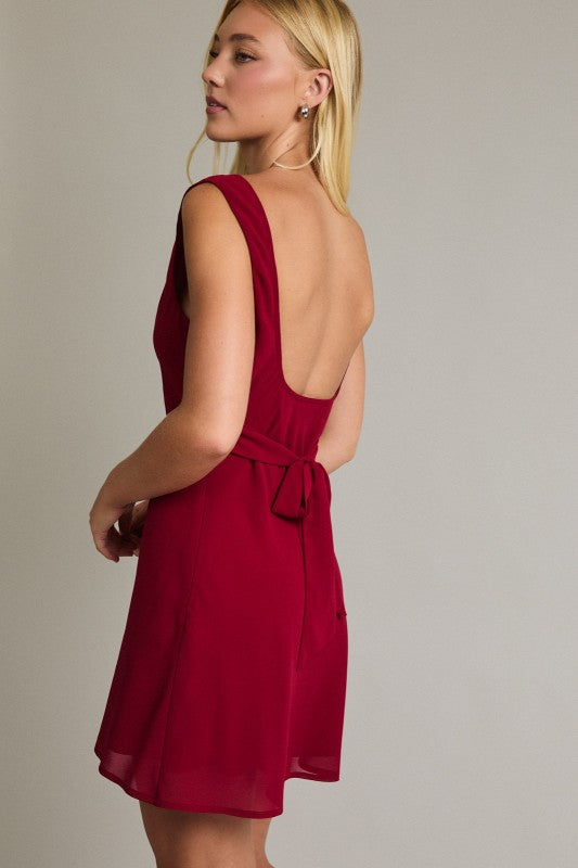 Red Sleeveless Cowl Neck Mini Dress