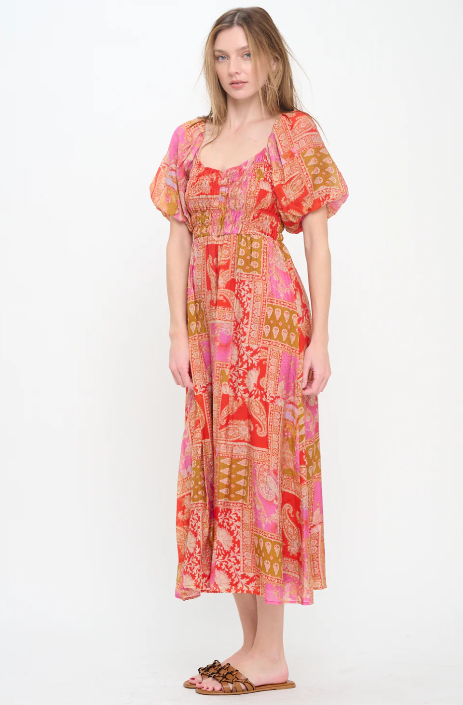 Mediterranean Majesty Puff Sleeve Dress