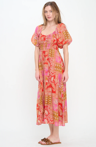 Mediterranean Majesty Puff Sleeve Dress