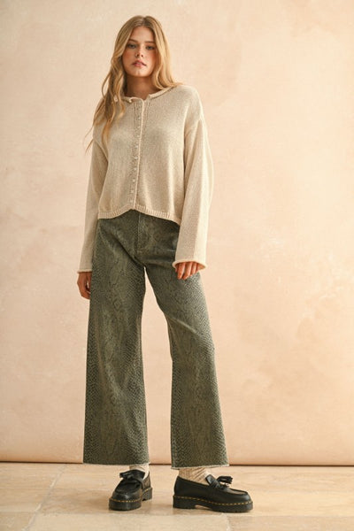 Pointelle Trim Cardigan Sweater- Cream