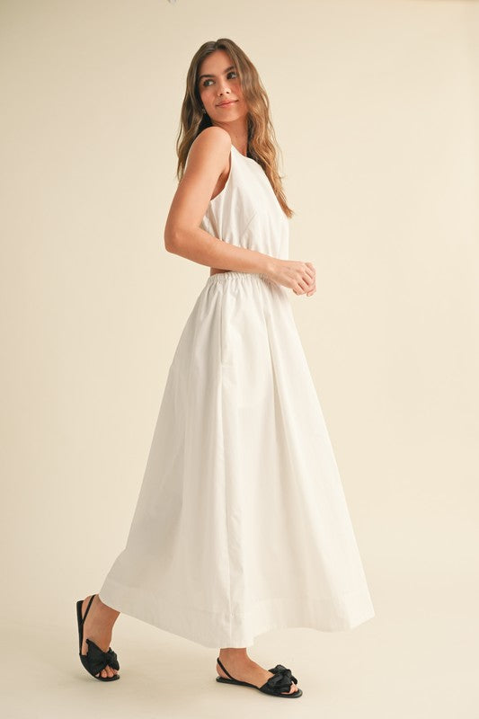 Open Back Detail White Maxi Dress