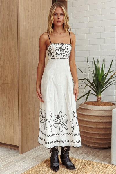 Oat Embroidered Flower Maxi Dress