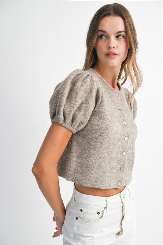 Puff Sleeve Crew Neck Sweater