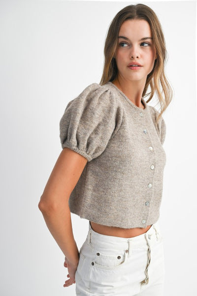 Puff Sleeve Crew Neck Sweater