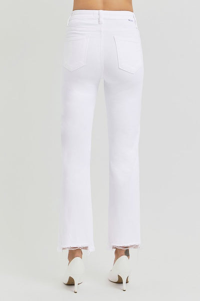 Tummy Control High Rise Crop Straight Jean- White