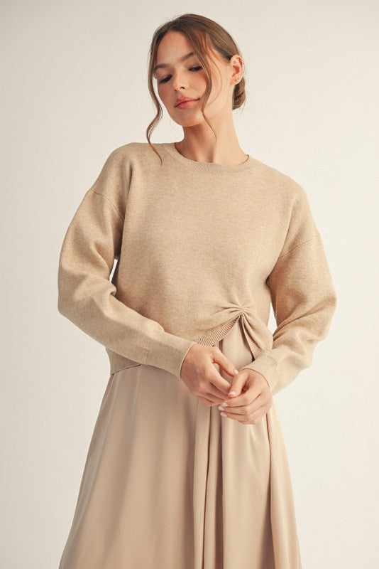 Soft Knotted Sweater Top- Champagne
