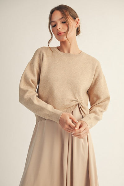 Soft Knotted Sweater Top- Champagne