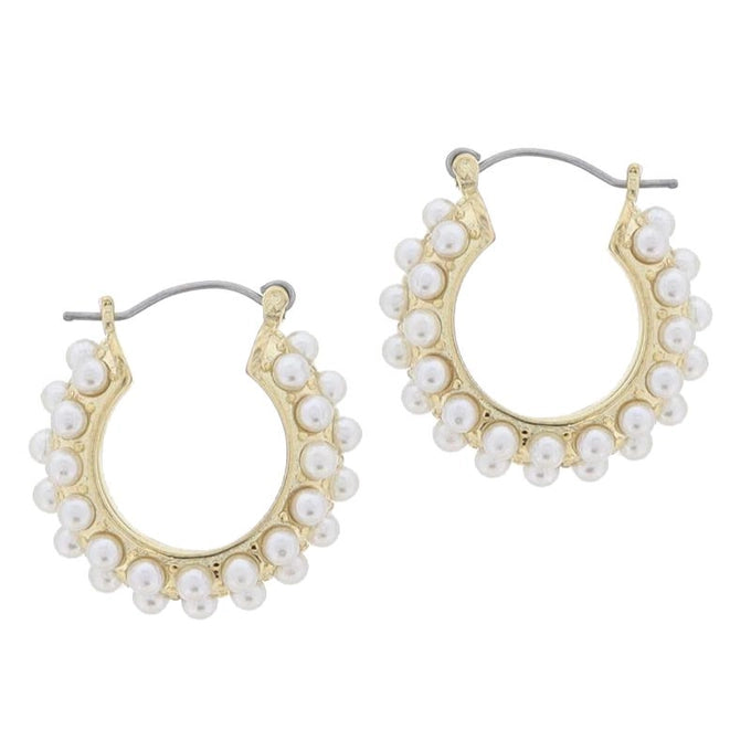 18K Gold Plated Thick Pave Pearl Hoop Earrings