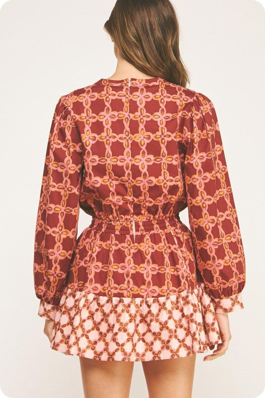 Chainlink Print Long Sleeve Mini Dress