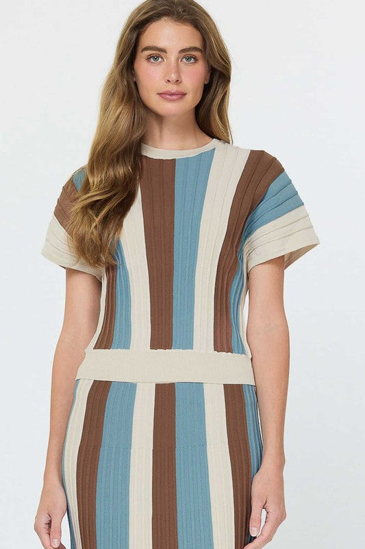 Color Block Sweater Midi Skirt Set