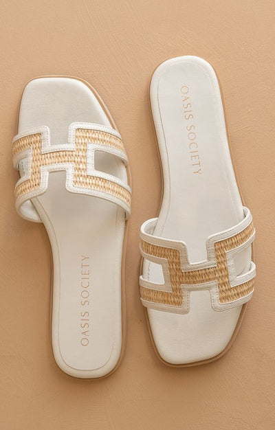 The Ena "H" Cutout Raffia Slide