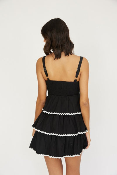 Black Tiered Mini Dress with Ric Rac Trim