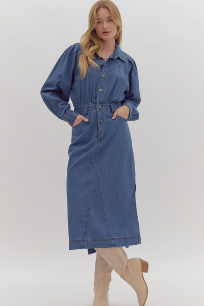 Denim Long Sleeve Midi Dress