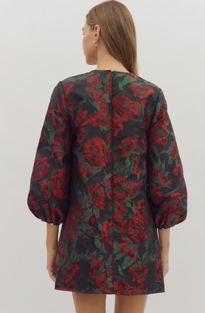 Floral Jacquard Long Sleeve Mini Dress