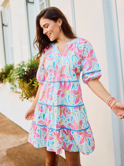 Hibiscus Harmony White Palmer Dress