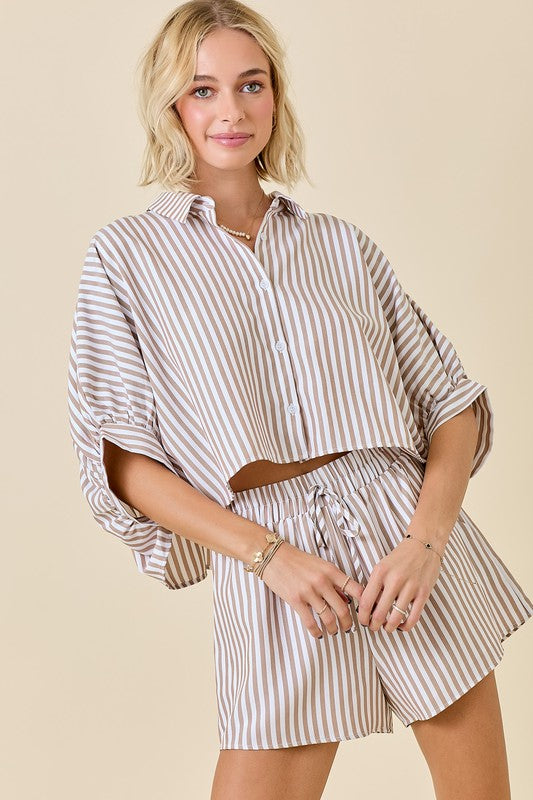 Mocha Striped Short Set