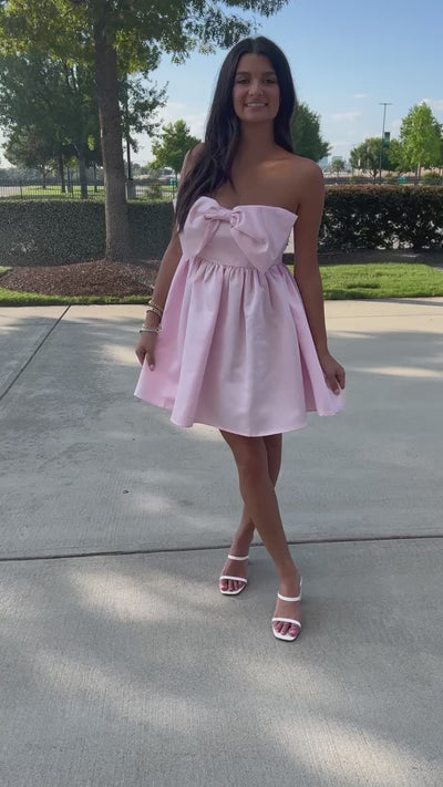 Pink Strapless Bow Detail Dress