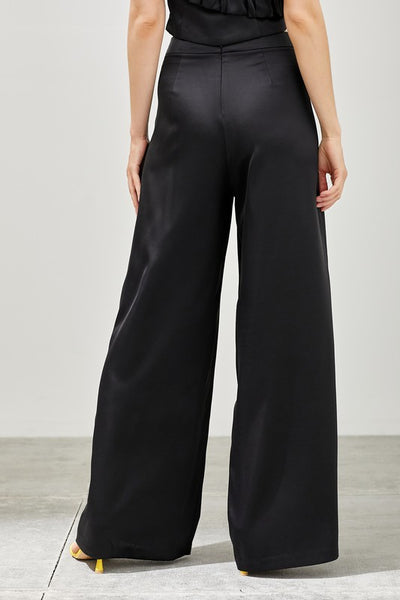 Cassidy Satin Wide Leg Pant- Black