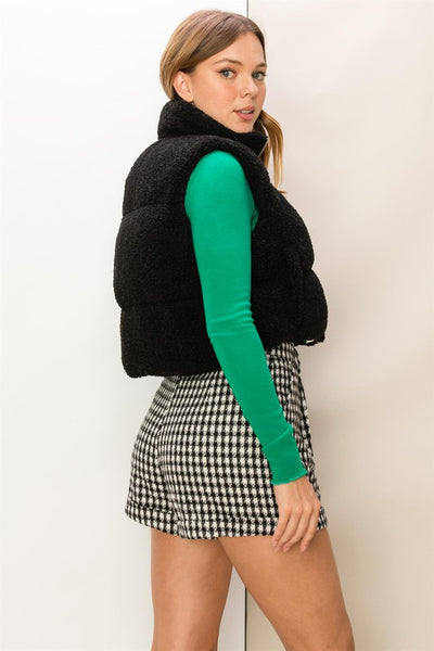 Teddy Puffer Vest-Black