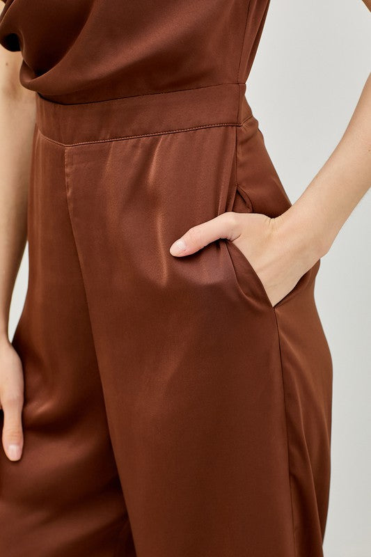 Cowl Neck Jumpsuit- Chocolate