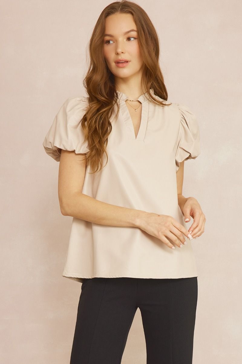 Almond Vegan Lather Puff Sleeve Top
