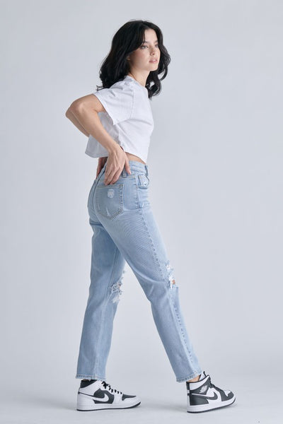 Distressed Knee High Rise Straight Jean
