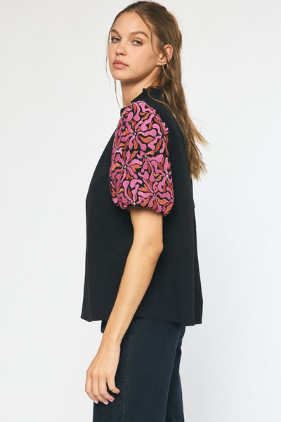 Embroidered Puff Sleeve Top