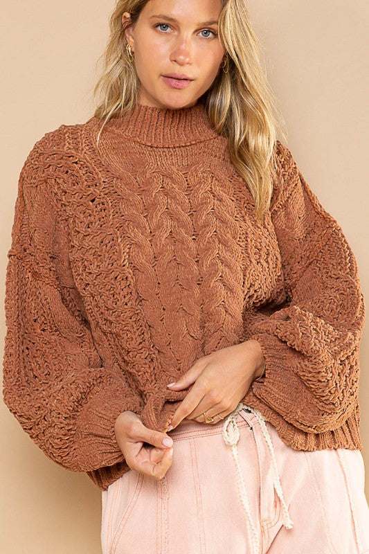 Kelsey Chenille Cable Knit Sweater- Topaz