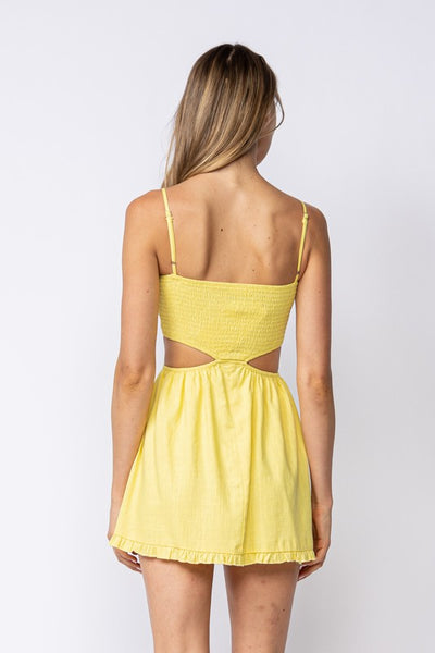 Smocked Front Mini Dress-Sun Yellow