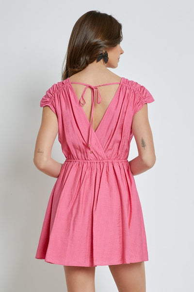 Metal Beaded Drawstring Wrap Dress-Doll Pink