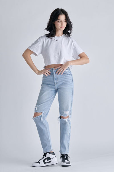 Distressed Knee High Rise Straight Jean