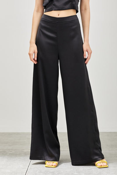 Cassidy Satin Wide Leg Pant- Black
