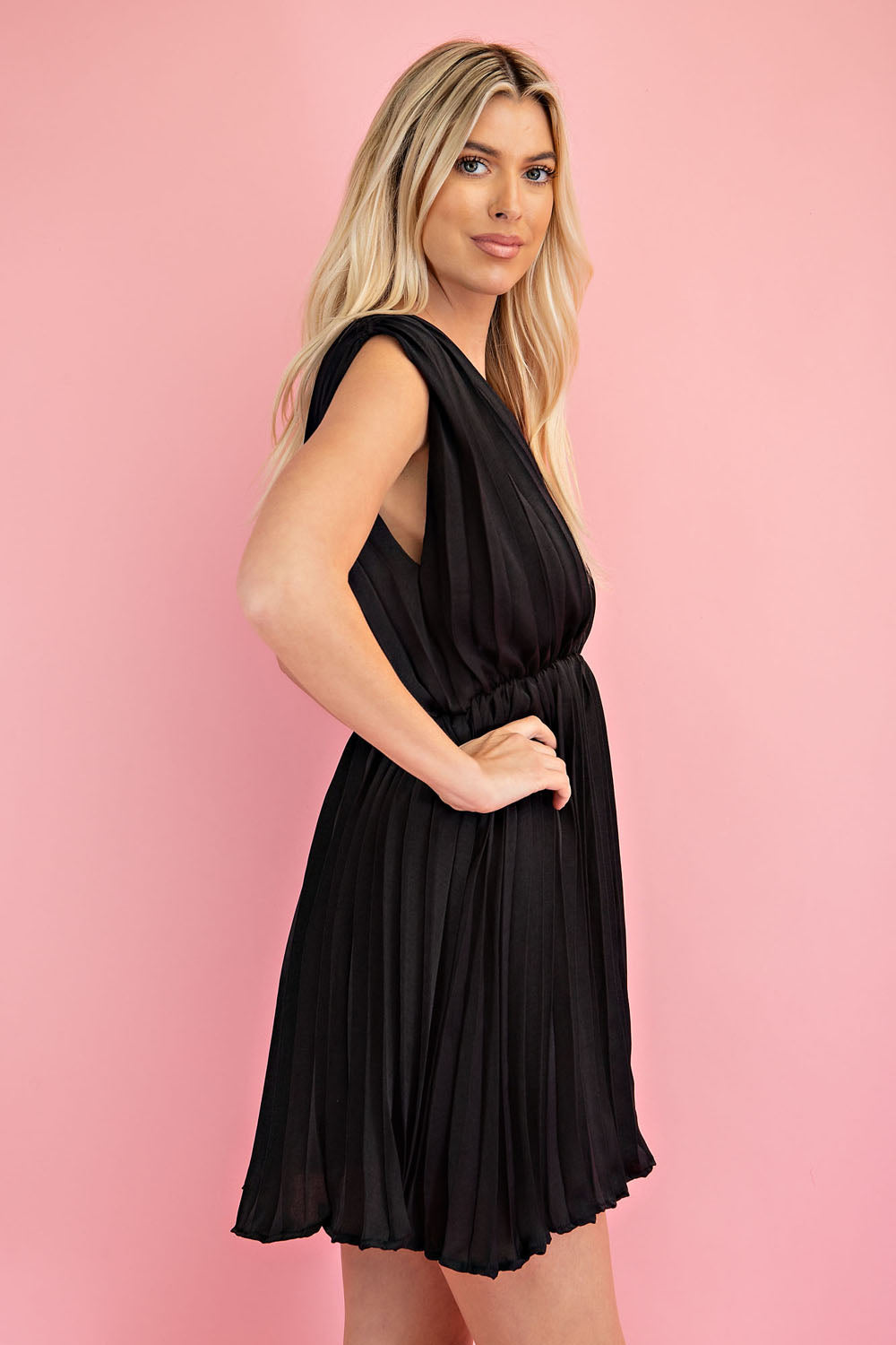 Sleeveless Pleated Dress in Black
