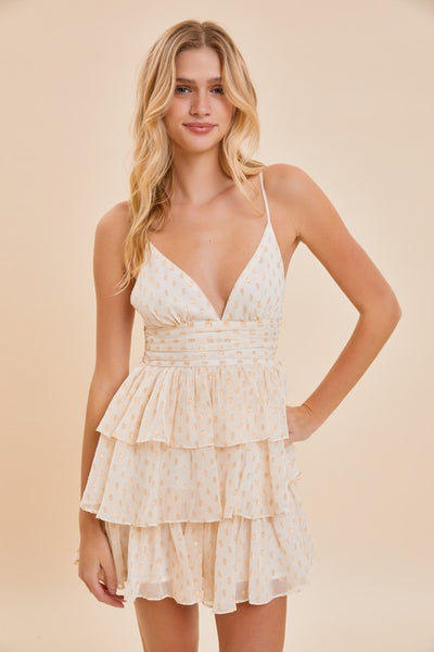 Metallic Gold Dotted Ruffle Tiered Romper